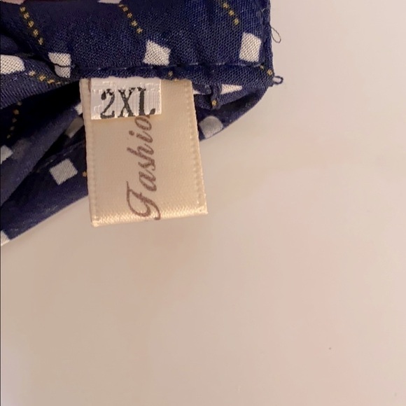 Shi Long Fashion Blue & White Pleated Polka Dot High Neck Blouse Size 2XL - Picture 8 of 8